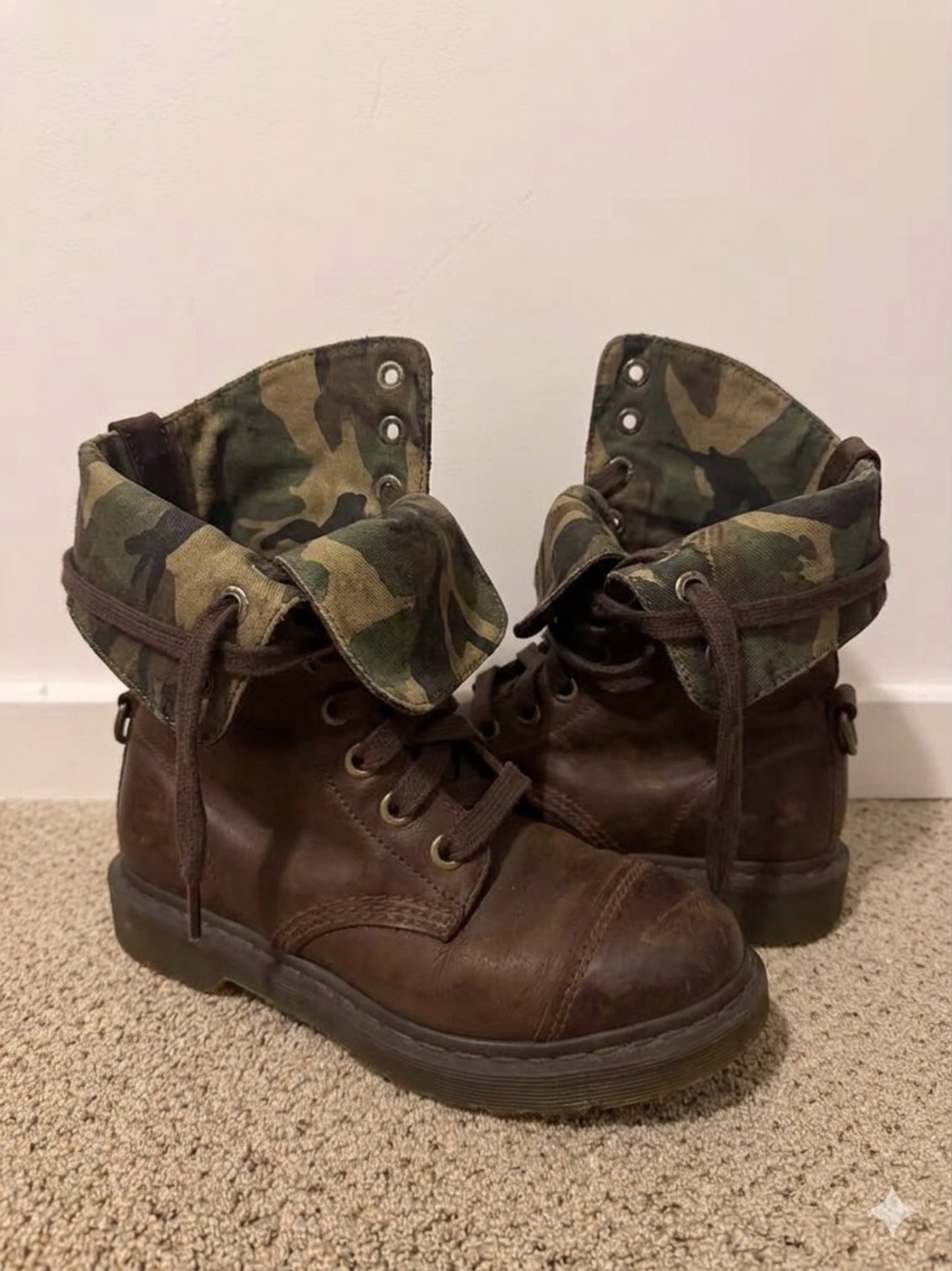 Dr. Martens Women's BRN leather Doc Martin Triumph Amelie Fold Over Combat Boot